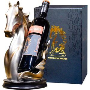 Wine Bottle Holder Wine Racks Tabletop Horse Statue as Home Wine Cellar Silver